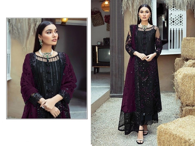 readymade Georgette embroidery three piece