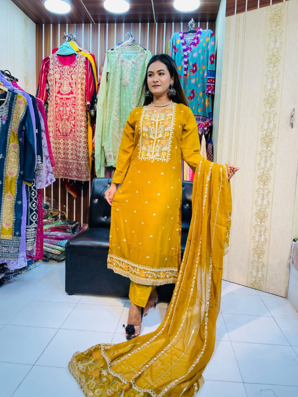 Georgette embroidery three piece