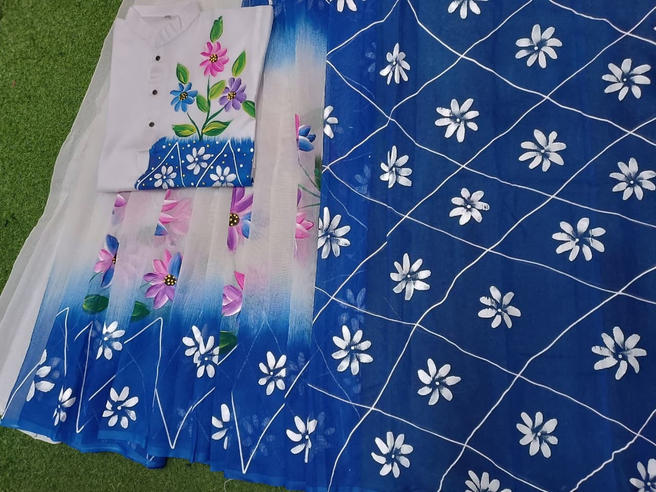 Hand print half Silk couple dress